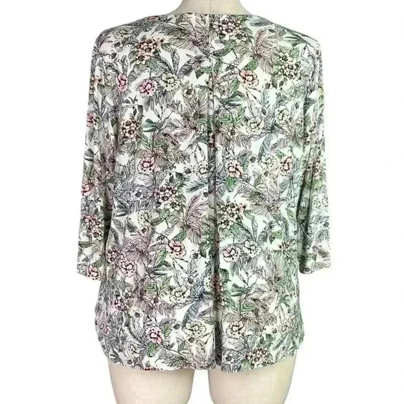 J Jill Top Shirt Womens XL White Multi Floral Stretch Wearever Collection Tunic - Picture 4 of 5
